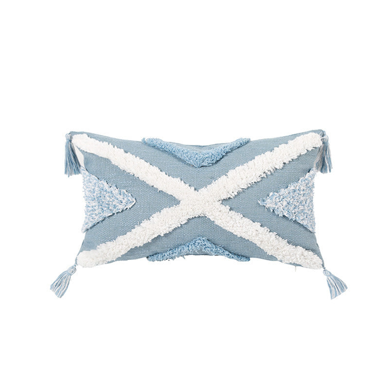 Blue Geometric Tufted Pillow Case