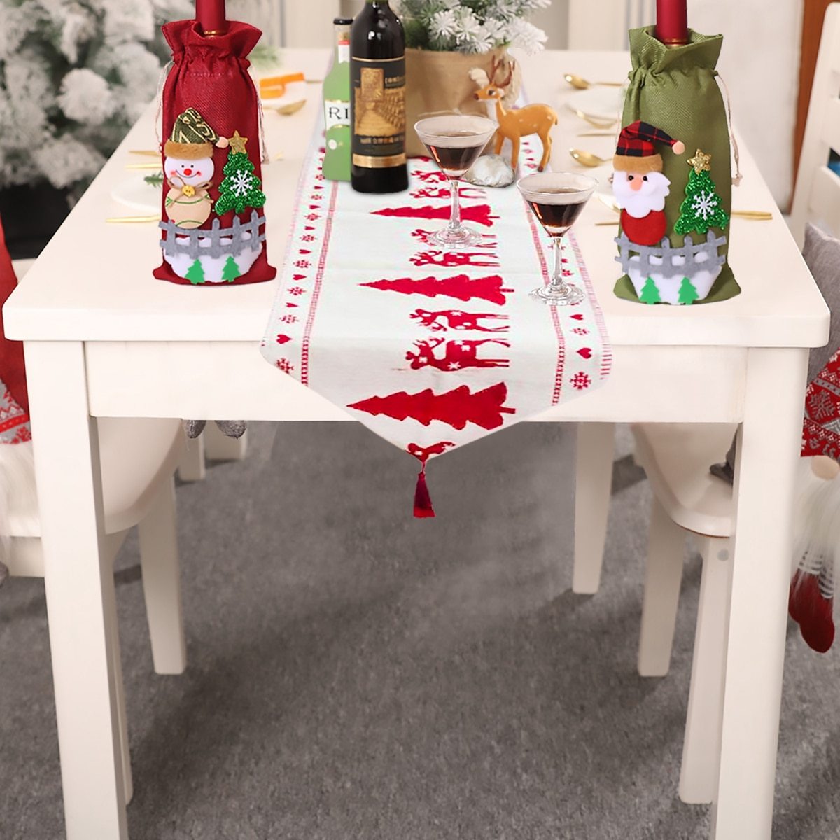 Christmas Elk Snowman Table Runner