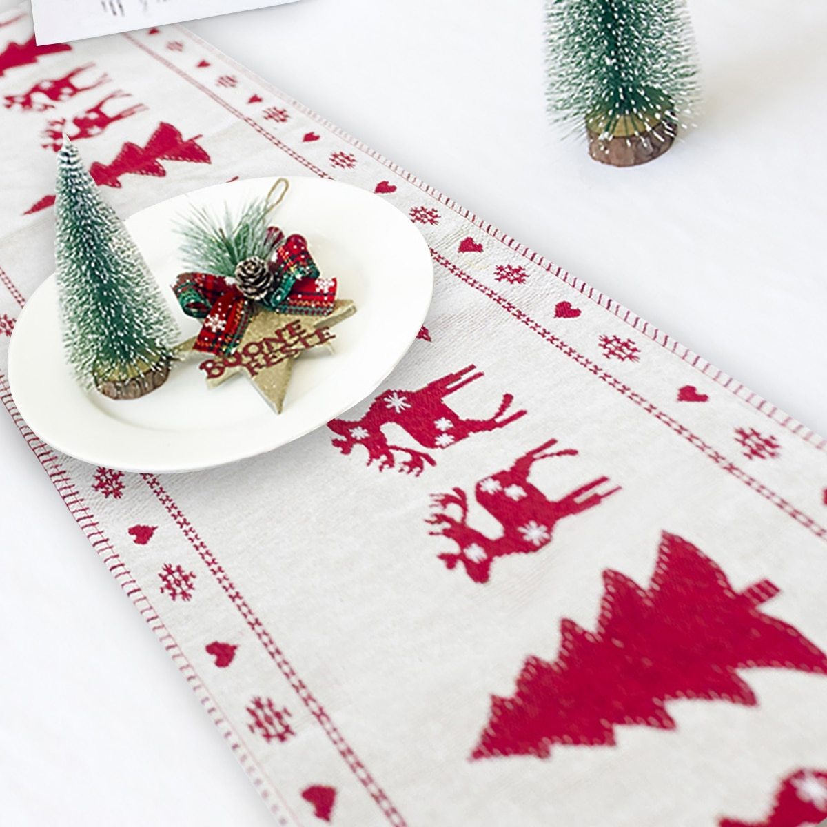 Christmas Elk Snowman Table Runner