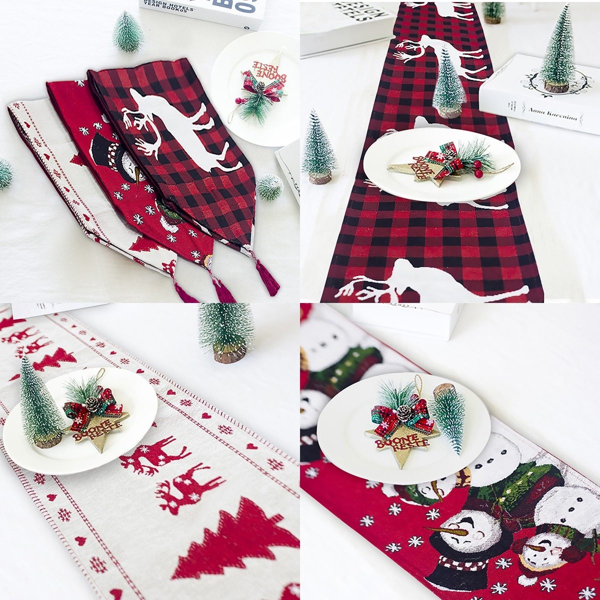 Christmas Elk Snowman Table Runner