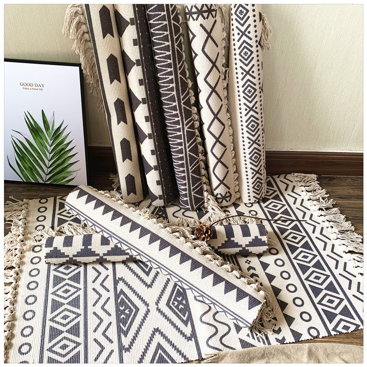 Nordic cotton and linen tassel carpet