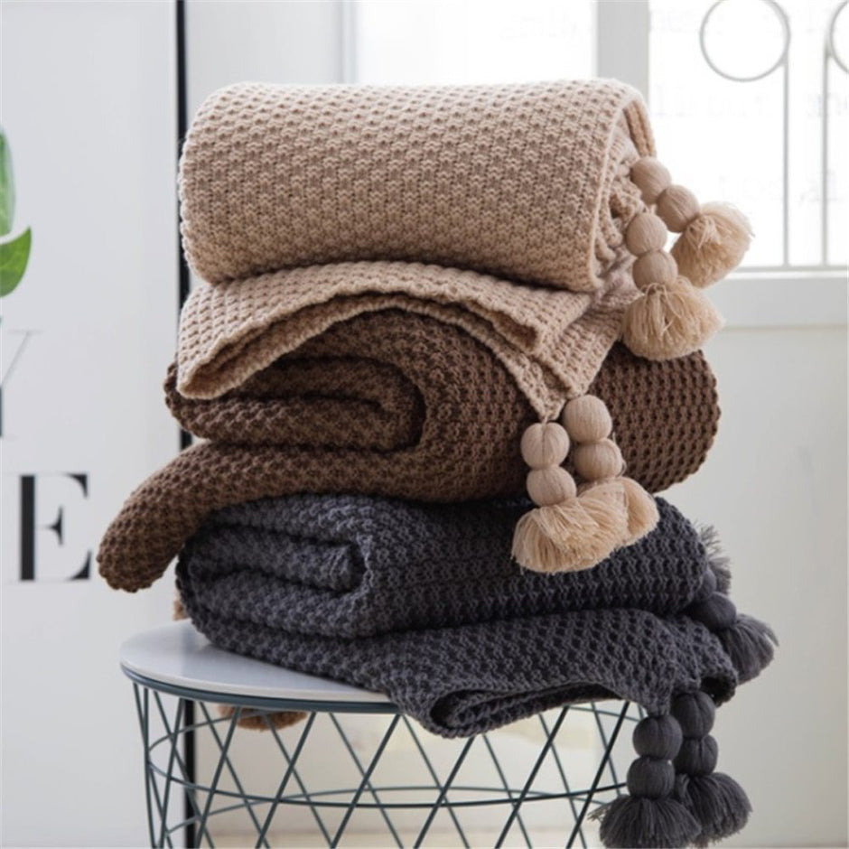 Nordic Fringed Knit Wool Blanket - Homura Collections