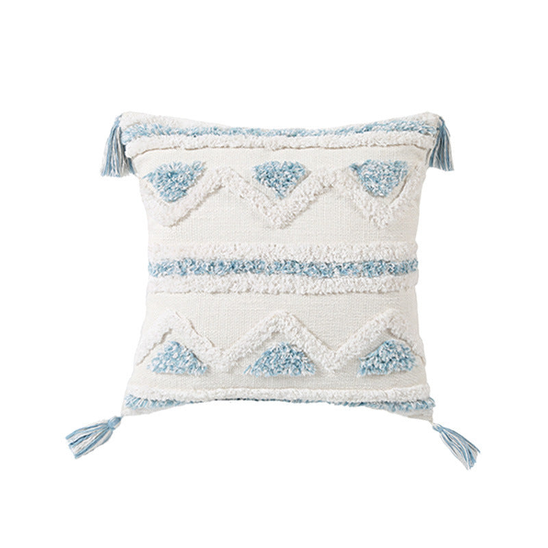 Blue Geometric Tufted Pillow Case