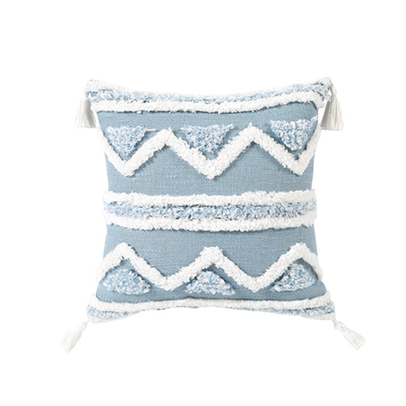 Blue Geometric Tufted Pillow Case