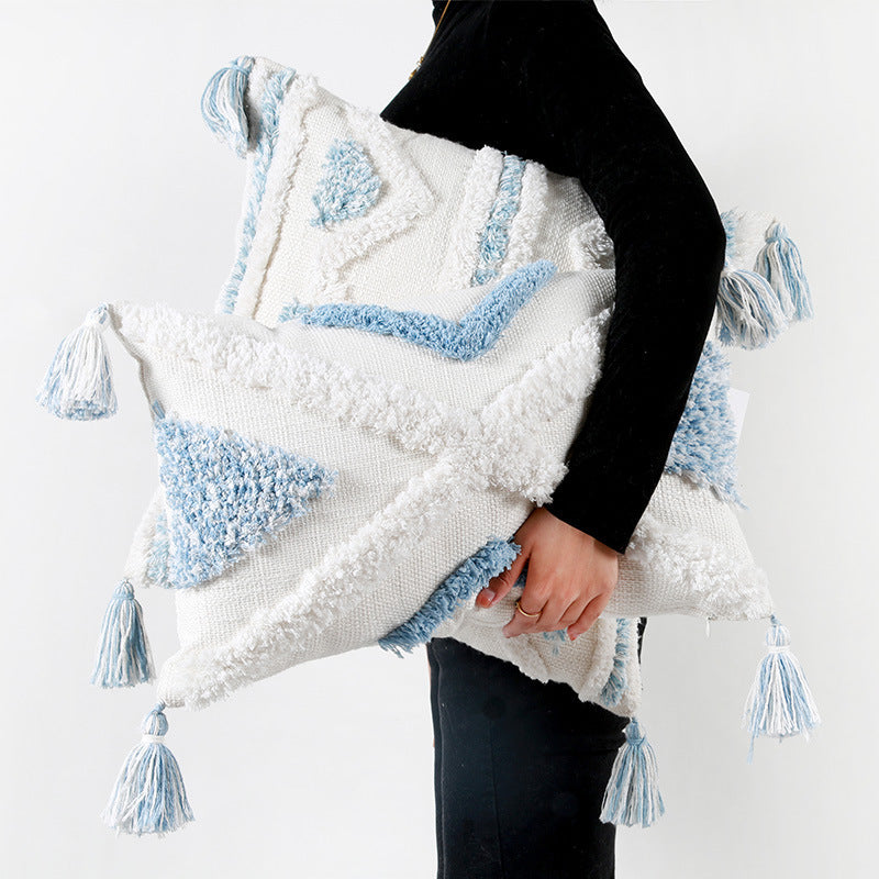 Blue Geometric Tufted Pillow Case - Homura Collections