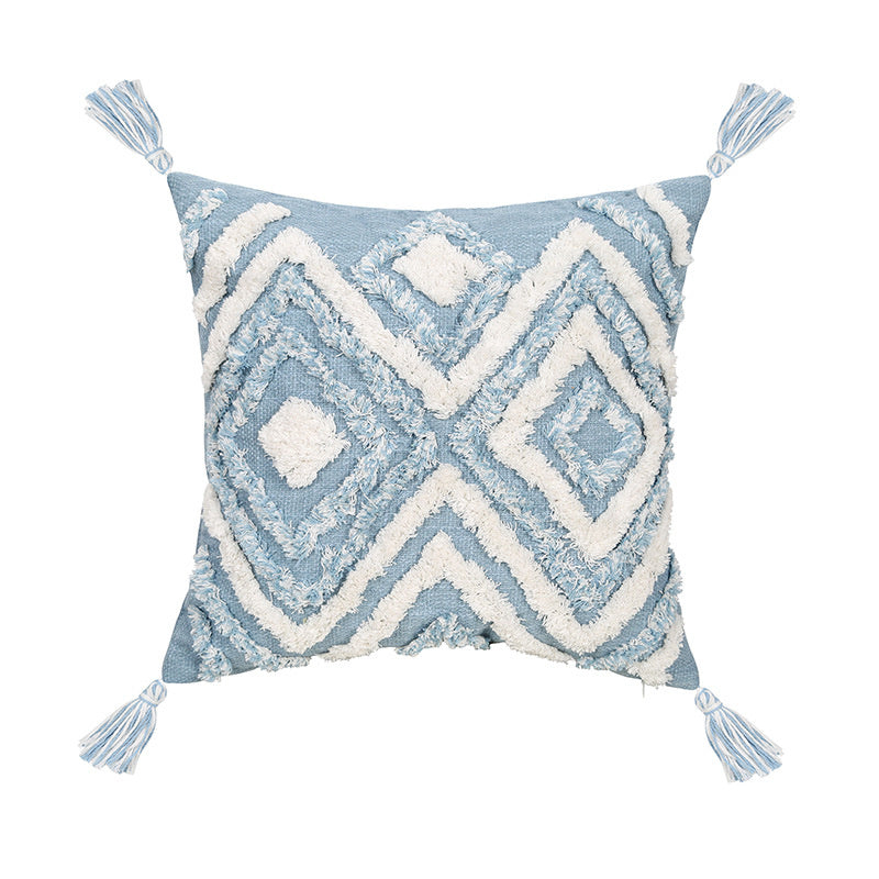 Blue Geometric Tufted Pillow Case